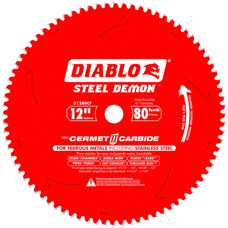 DIABLO - Diablo Steel Demon 12 in. D X 1 in. Cermet Cermet Metal Saw Blade 80 teeth 1 pk