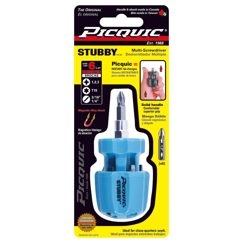 PICQUIC - Picquic STUBBY Compact Multi-Bit Driver 3-1/2 in. 6 pc