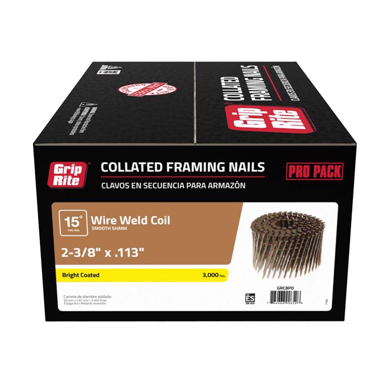 GRIP-RITE - Grip-Rite 2-3/8 in. Wire Coil Bright Framing Nails 15 deg 3000 pk