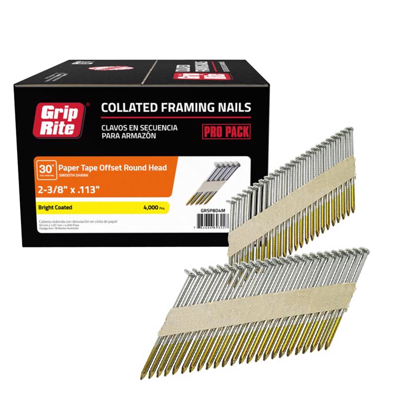 GRIP-RITE - Grip-Rite 2-3/8 in. Angled Strip Bright Framing Nails 30 deg 4000 pk