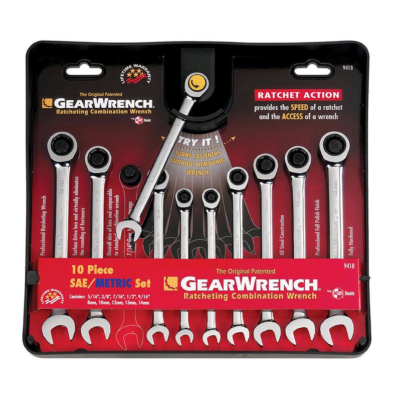 GEARWRENCH - GearWrench 12 Point Metric and SAE Ratcheting Combination Wrench Set 10 pc