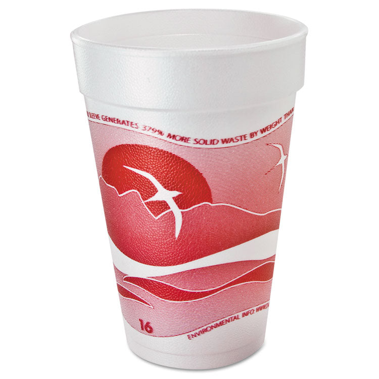 Dart - Horizon Hot/Cold Foam Drinking Cups, 16 oz, Printed, Cranberry/White, 25/Bag, 40 Bags/Carton