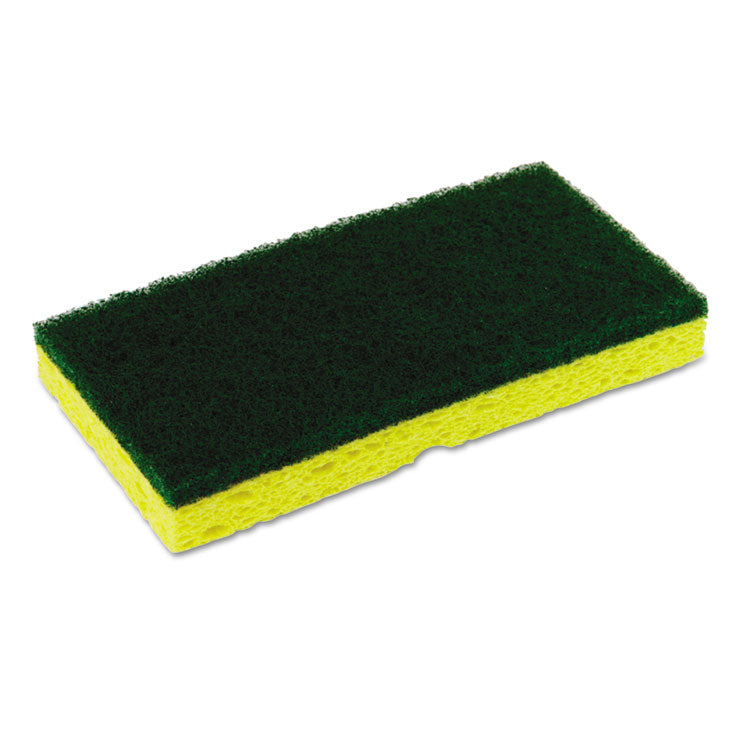 Continental - Medium-Duty Sponge N' Scrubber, 3.38 x 6.25, 0.88" Thick, Yellow/Green, 3/Pack, 8 Packs/Carton