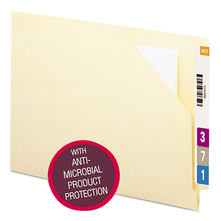 Smead - End Tab File Jacket with Antimicrobial Product Protection, Shelf-Master Reinforced Straight Tab, Letter Size, Manila, 100/Box