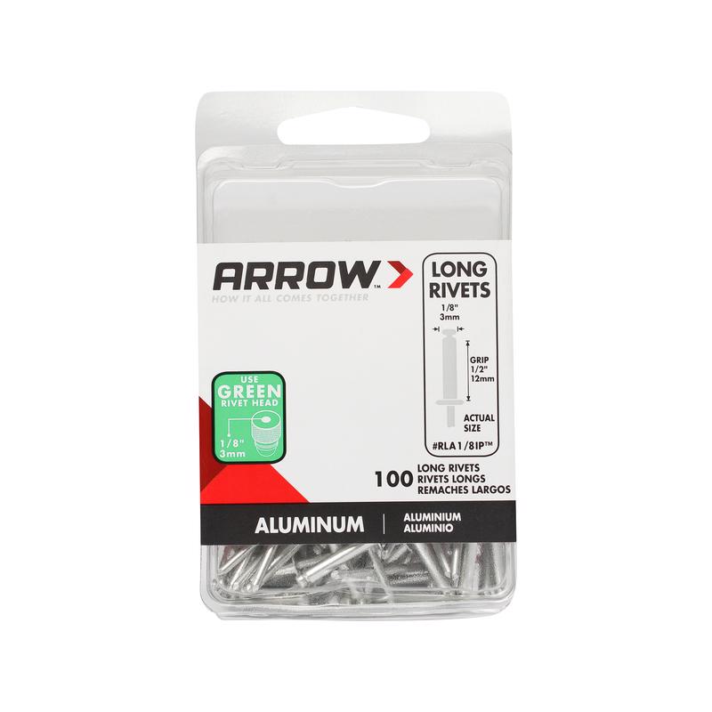 ARROW - Arrow 1/8 in. D X 1/2 in. Aluminum Long Rivets Silver 100 pk