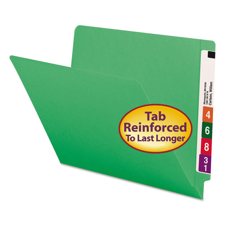 Smead - Shelf-Master Reinforced End Tab Colored Folders, Straight Tabs, Letter Size, 0.75" Expansion, Green, 100/Box