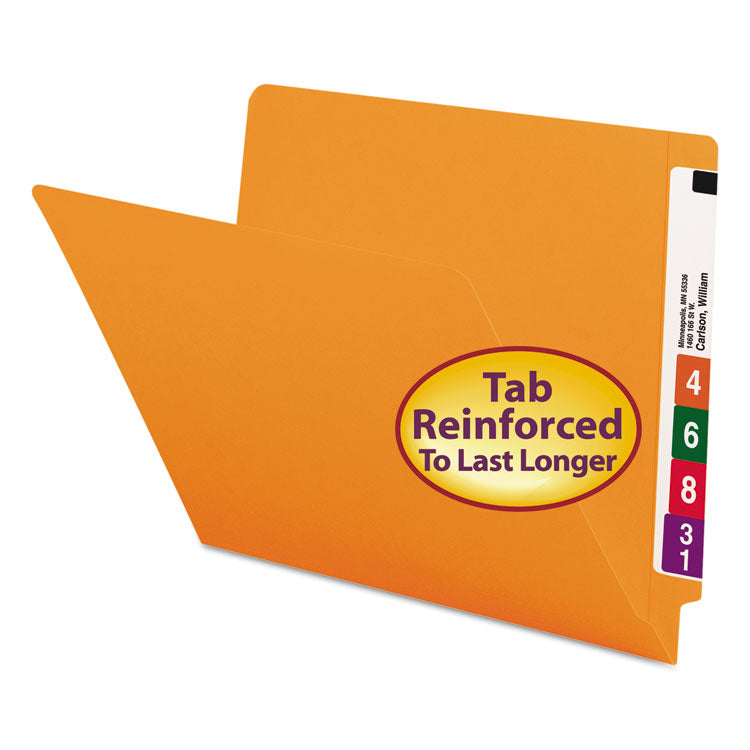 Smead - Shelf-Master Reinforced End Tab Colored Folders, Straight Tabs, Letter Size, 0.75" Expansion, Orange, 100/Box