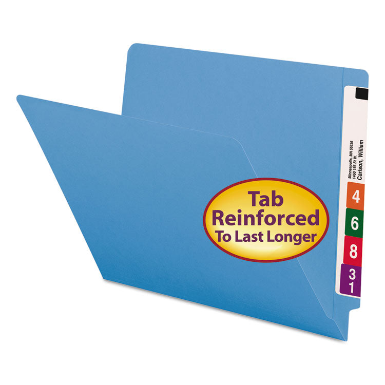 Smead - Shelf-Master Reinforced End Tab Colored Folders, Straight Tabs, Letter Size, 0.75" Expansion, Blue, 100/Box