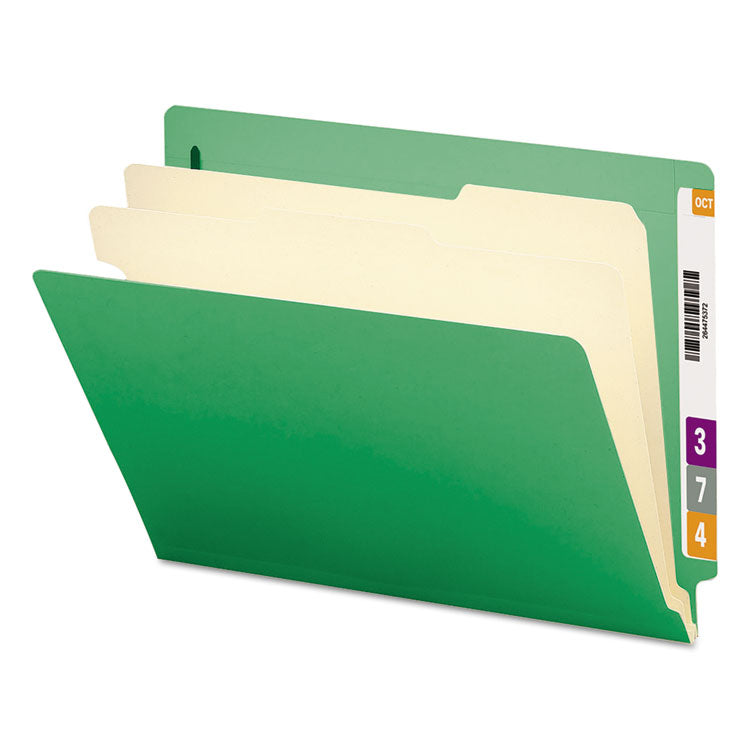 Smead - Colored End Tab Classification Folders with Dividers, 2 Dividers, Letter Size, Green, 10/Box