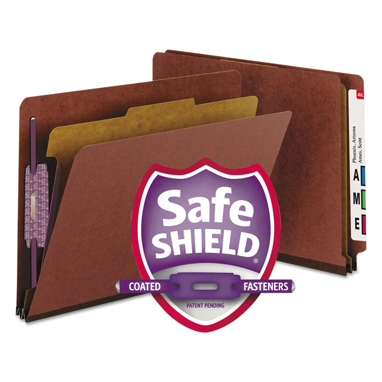 Smead - End Tab Pressboard Classification Folders with SafeSHIELD Coated Fasteners, 1 Divider, Letter Size, Red, 10/Box