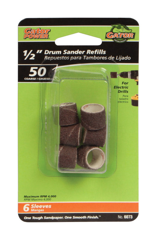 GATOR - Gator 0.5 in. D X 1/2 in. L Aluminum Oxide Abrasive Sleeve Refill 50 Grit Coarse 6 pc
