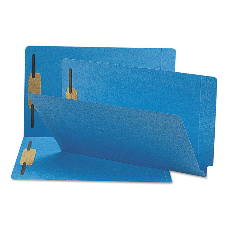 Smead - Heavyweight Colored End Tab Fastener Folders, 2 Fasteners, Legal Size, Blue Exterior, 50/Box