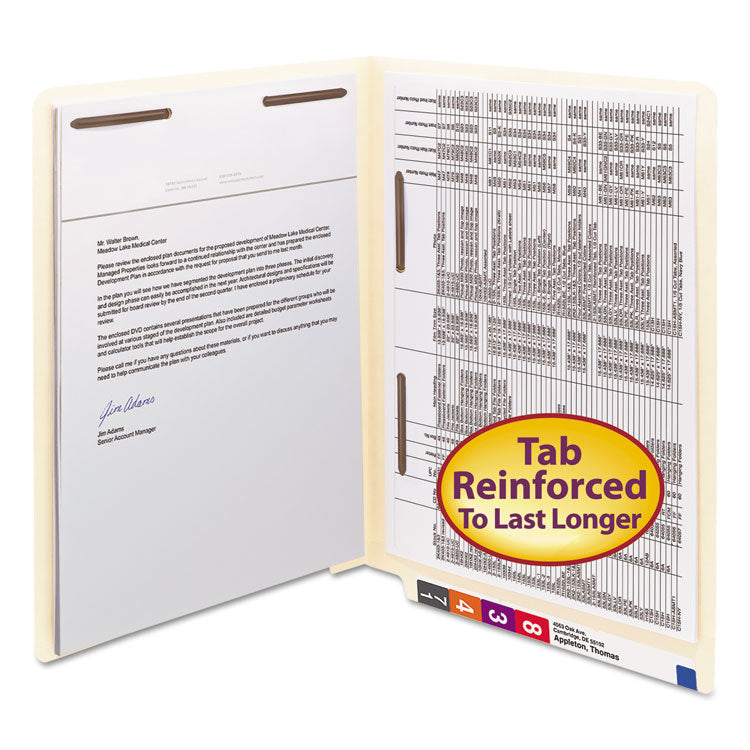 Smead - Manila End Tab Fastener Folders with Reinforced Tabs, 11-pt Stock, 2 Fasteners, Letter Size, Manila Exterior, 50/Box