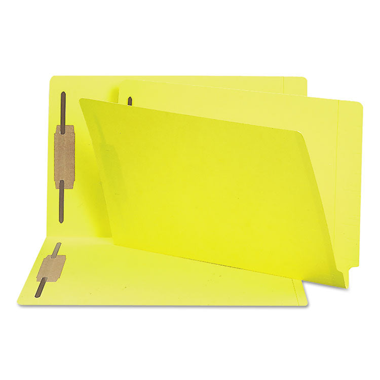 Smead - Heavyweight Colored End Tab Fastener Folders, 2 Fasteners, Legal Size, Yellow Exterior, 50/Box