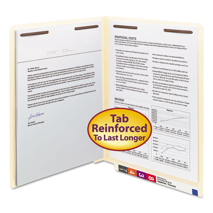 Smead - Manila End Tab Fastener Folders with Reinforced Tabs, 11-pt Manila, 2 Fasteners, Letter Size, Manila Exterior, 50/Box