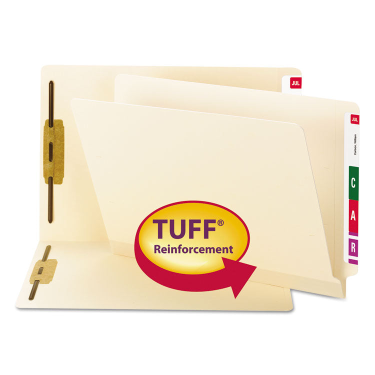 Smead - TUFF Laminated Fastener Folders with Reinforced Tab, 2 Fasteners, Letter Size, Manila Exterior, 50/Box