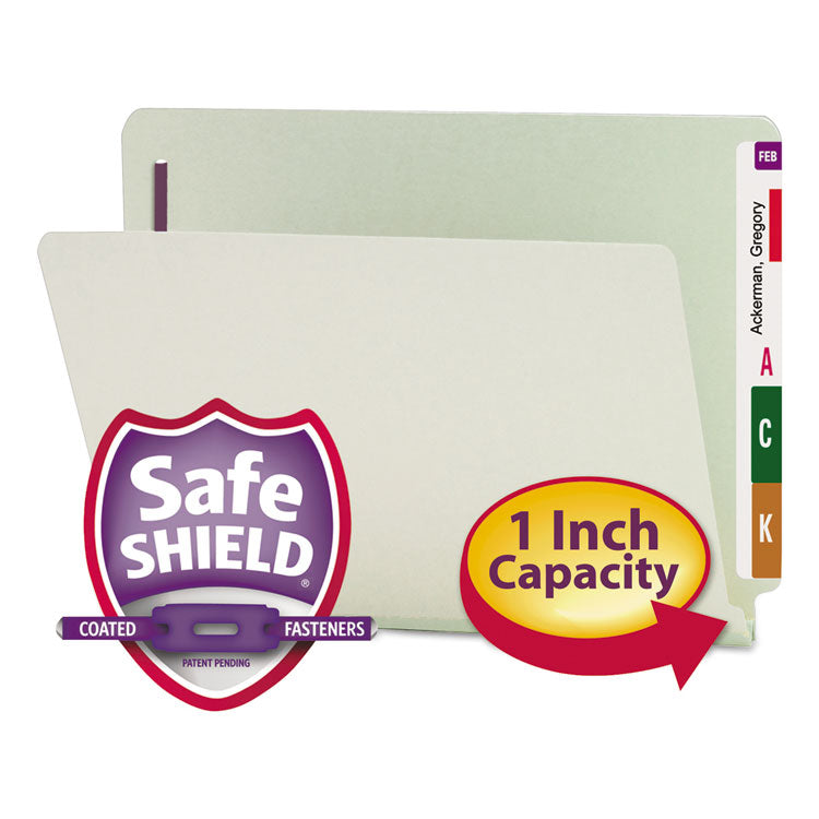 Smead - End Tab Pressboard Classification Folders with Two SafeSHIELD Coated Fasteners, 1" Expansion, Letter Size, Gray-Green, 25/Box