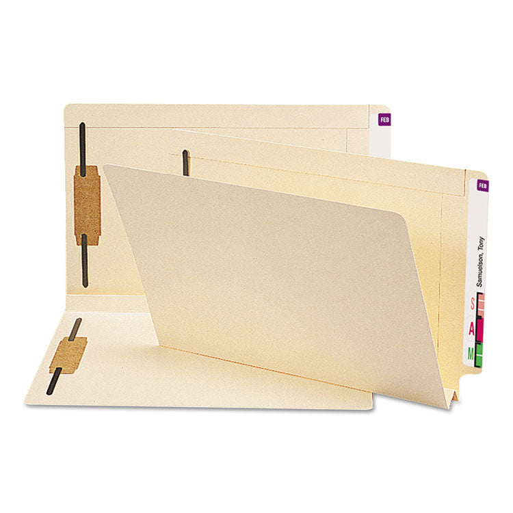 Smead - Manila End Tab W-Fold Fastener Folders with Reinforced Tabs, 14-pt Stock, 2 Fasteners, Legal Size, Manila Exterior, 50/Box