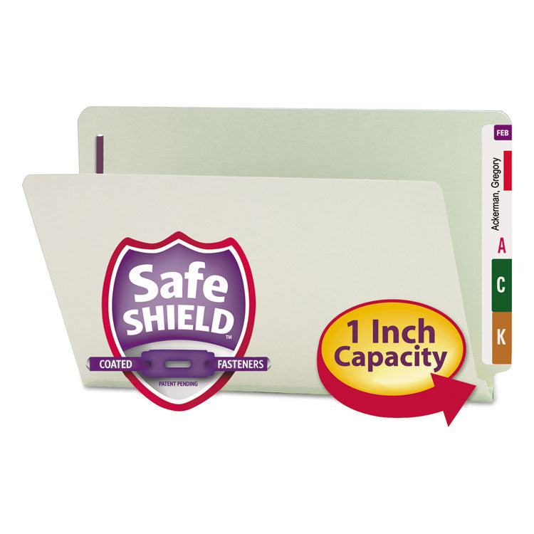 Smead - End Tab Pressboard Classification Folders with Two SafeSHIELD Coated Fasteners, 1" Expansion, Legal Size, Gray-Green, 25/Box