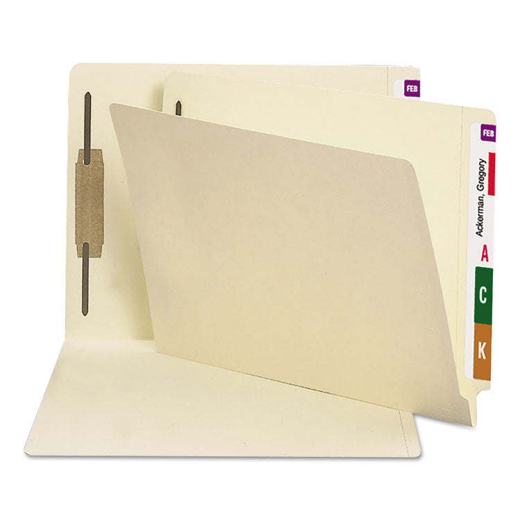 Smead - Manila End Tab Fastener Folders with Reinforced Tabs, 14-pt Stock, 1 Fastener, Letter Size, Manila Exterior, 50/Box