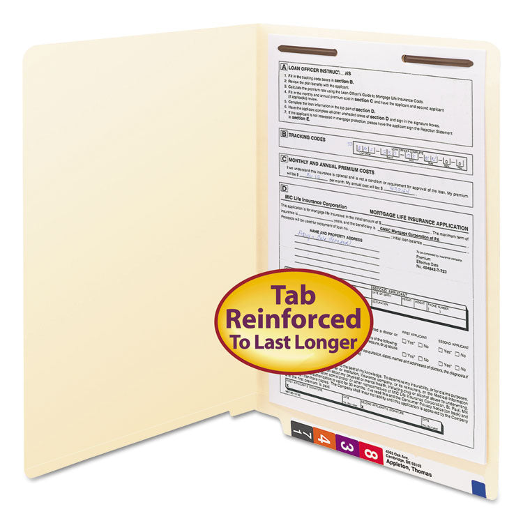 Smead - Manila End Tab Fastener Folders with Reinforced Tabs, 11-pt Stock, 1 Fastener, Legal Size, Manila Exterior, 50/Box