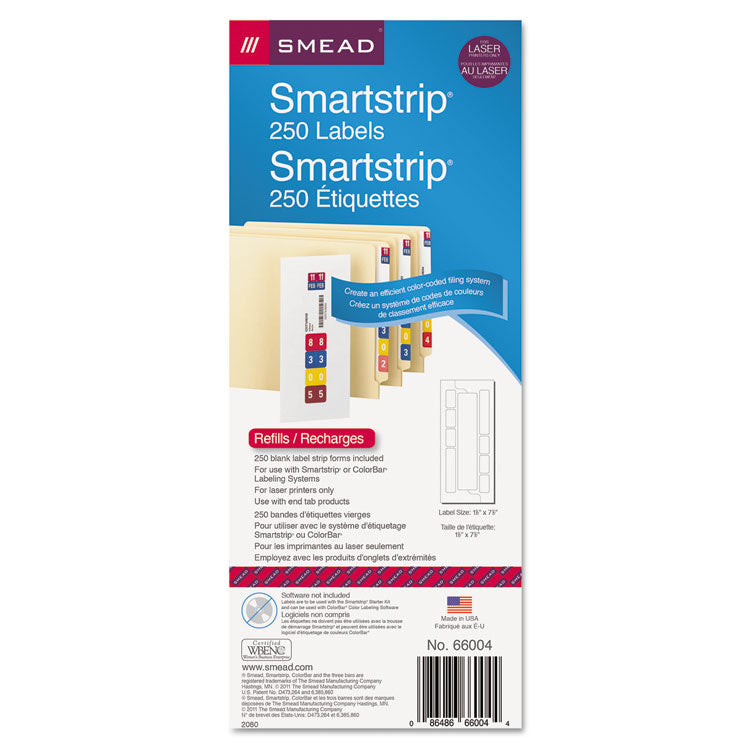 Smead - Color-Coded Smartstrip Refill Label Forms, Laser Printer, Assorted, 1.5 x 7.5, White, 250/Pack