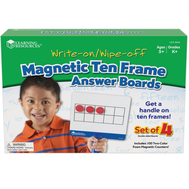LEARNING RESOURCES - Magnetic Ten Frame Answer Write & Wipe Board Set, 4 Per Pack