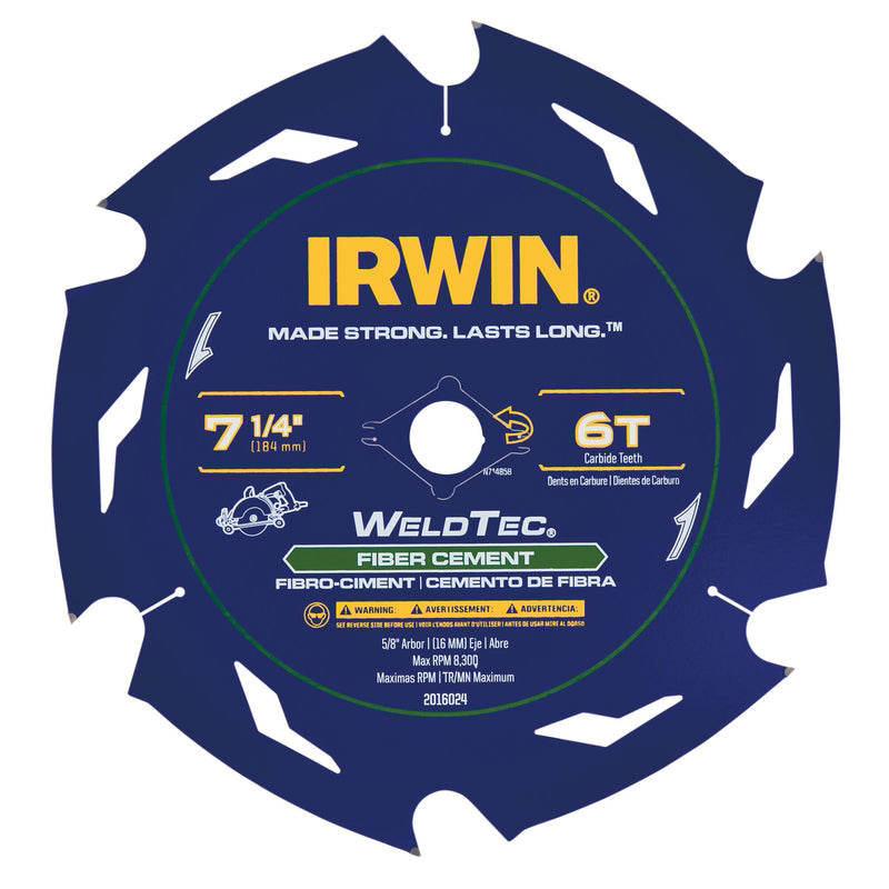 IRWIN - Irwin WeldTec 7-1/4 in. D X 5/8 in. Tungsten Carbide Tipped Fiber Cement Blade 6 teeth 1 pc