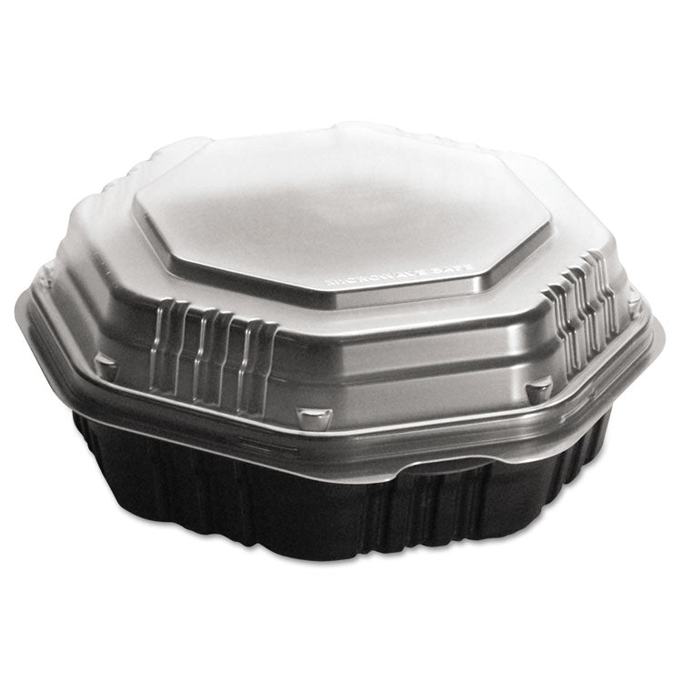 Dart - OctaView Hinged-Lid Hot Food Containers, 31 oz, 9.55 x 9.1 x 3, Black/Clear, Plastic, 100/Carton