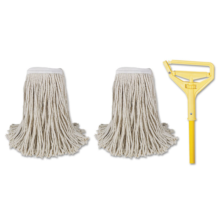 Boardwalk - Cotton Cut End Mop Kit, #24 Natural Cotton Head, 60" Yellow Metal/Plastic Handle