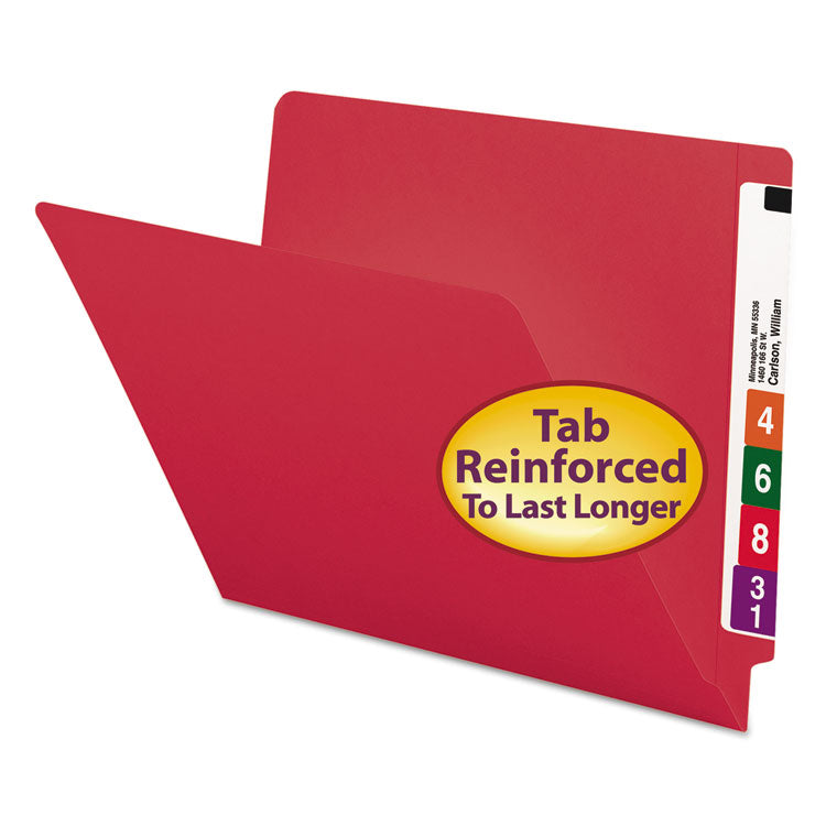 Smead - Shelf-Master Reinforced End Tab Colored Folders, Straight Tabs, Letter Size, 0.75" Expansion, Red, 100/Box