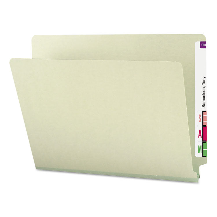 Smead - Extra-Heavy Recycled Pressboard End Tab Folders, Straight Tabs, Letter Size, 1" Expansion, Gray-Green, 25/Box