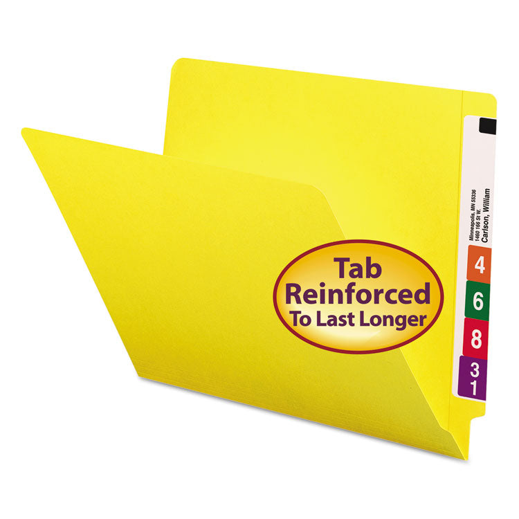 Smead - Shelf-Master Reinforced End Tab Colored Folders, Straight Tabs, Letter Size, 0.75" Expansion, Yellow, 100/Box