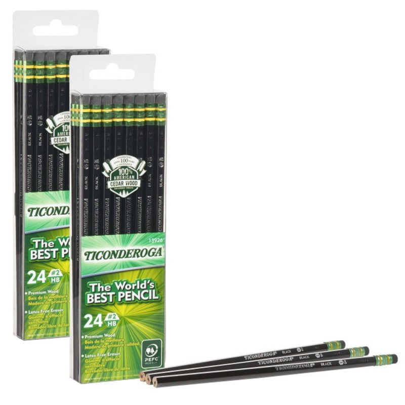 TICONDEROGA - Pencils, #2 Soft, Black, Unsharpened, 24 Per Pack, 2 Packs