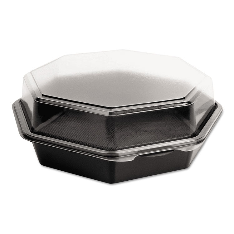 Dart - OctaView Hinged-Lid Cold Food Containers, 42 oz, 9.57 x 9.2 x 3.2, Black/Clear, Plastic, 100/Carton