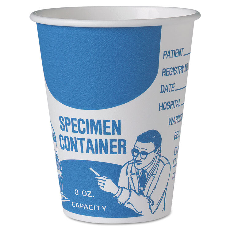 Dart - Paper Specimen Cups, 8 oz, Blue/White, 50/Sleeve, 20 Sleeves/Carton