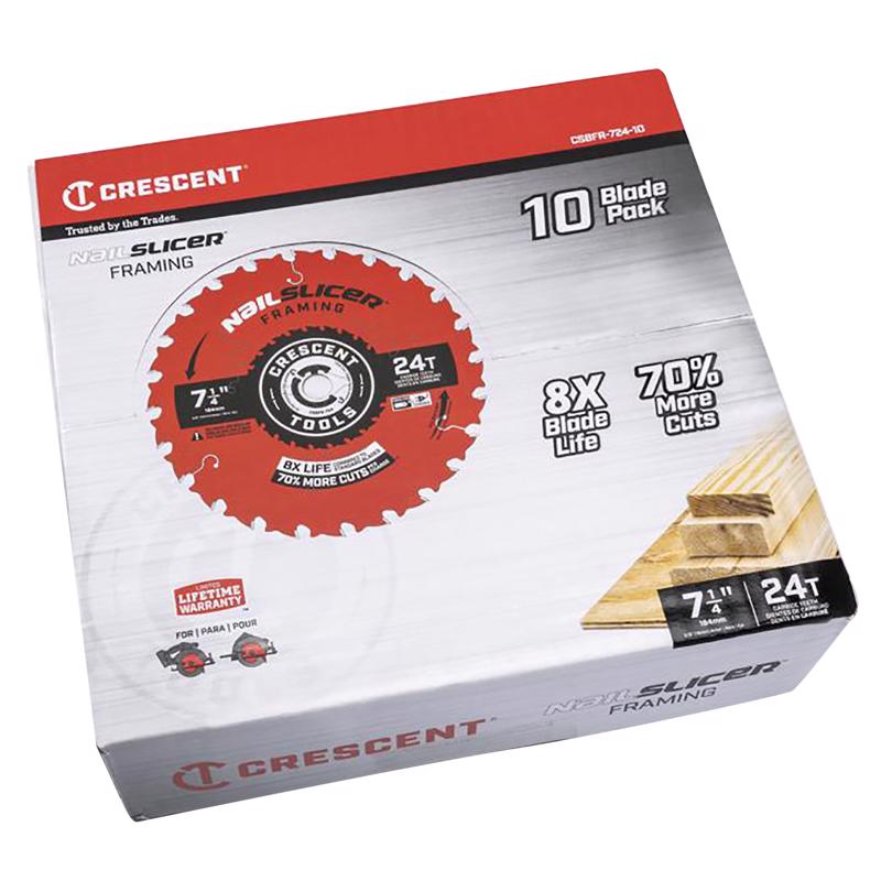 CRESCENT - Crescent NailSlicer 7-1/4 in. D X 5/8 in. Framing Carbide Circular Saw Blade 24 teeth 10 pk - Case of 10