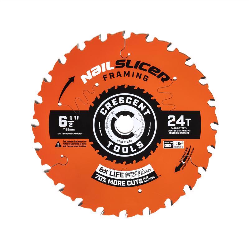 CRESCENT - Crescent NailSlicer 6-1/2 in. D X 5/8 in. Framing Carbide Circular Saw Blade 24 teeth 10 pk - Case of 10