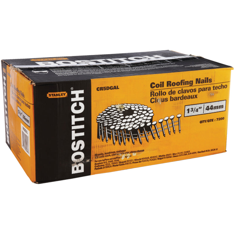 STANLEY BOSTITCH - Bostitch 1-3/4 in. 14 Ga. Angled Coil Galvanized Roofing Nails 15 deg 7200 pk