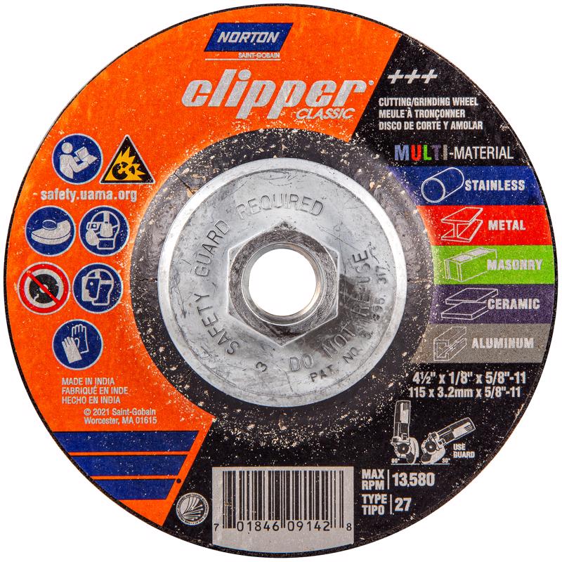 NORTON - Norton Clipper 4.5 in. D X 5/8-11 in. Classic Grinding Wheel