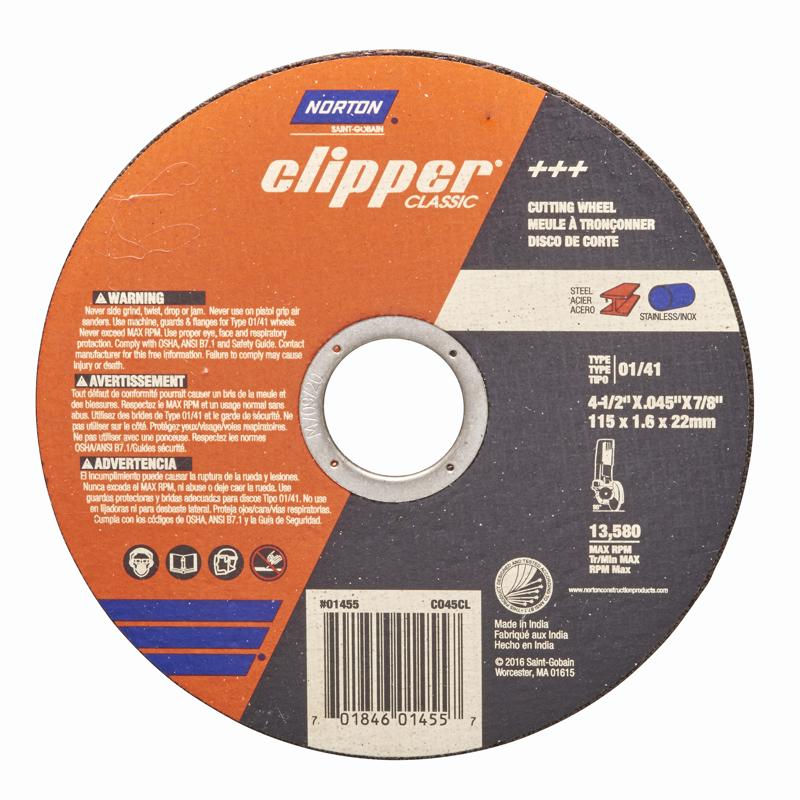 NORTON - Norton Clipper 4-1/2 in. D X 7/8 in. Aluminum Oxide Classic Cut-Off Wheel 1 pk [70184601455]