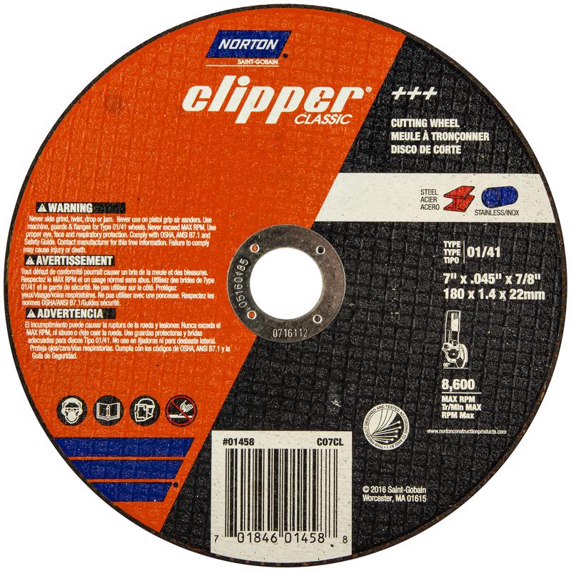 NORTON - Norton Clipper 7 in. D X 7/8 in. Aluminum Oxide Classic Cut-Off Wheel 1 pk [70184601458]