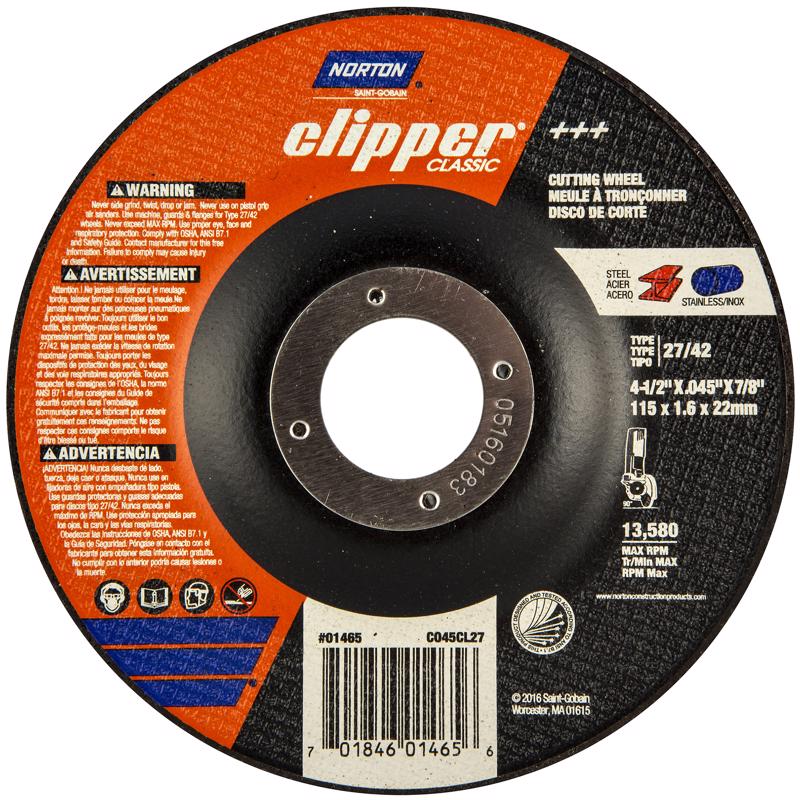 NORTON - Norton Clipper 4-1/2 in. D X 7/8 in. Aluminum Oxide Classic Cut-Off Wheel 1 pk [70184601465]