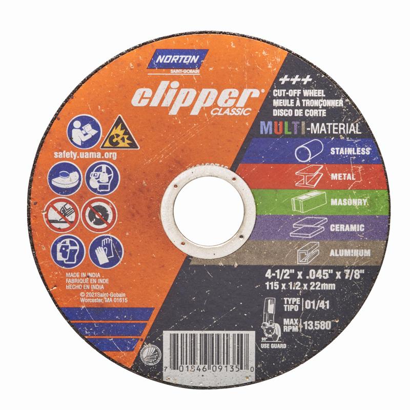 NORTON - Norton Clipper 4-1/2 in. D X 7/8 in. Aluminum Oxide/Silicon Carbide Classic Cut-Off Wheel 1 pk