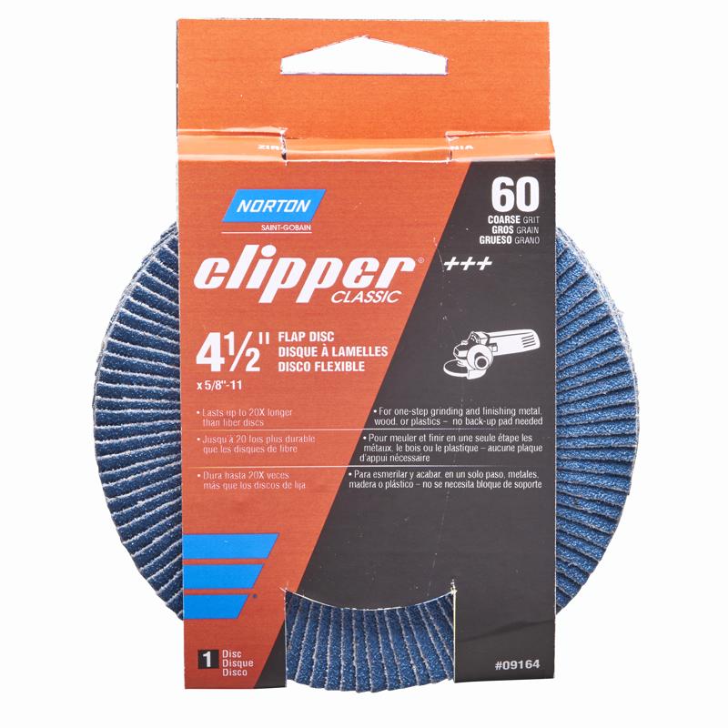 NORTON - Norton Clipper 4-1/2 in. D X 5/8-11 in. Zirconia Alumina/X-Wt Cotton Flap Disc 60 Grit 1 pk