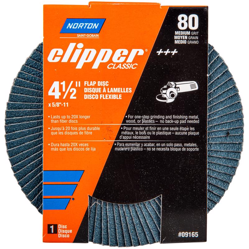 NORTON - Norton Clipper 4-1/2 in. D X 5/8-11 in. Zirconia Alumina/X-Wt Cotton Flap Disc 80 Grit 1 pk