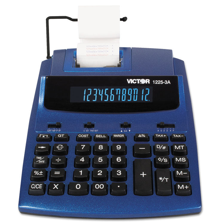 Victor - 1225-3A Antimicrobial Two-Color Printing Calculator, Blue/Red Print, 3 Lines/Sec