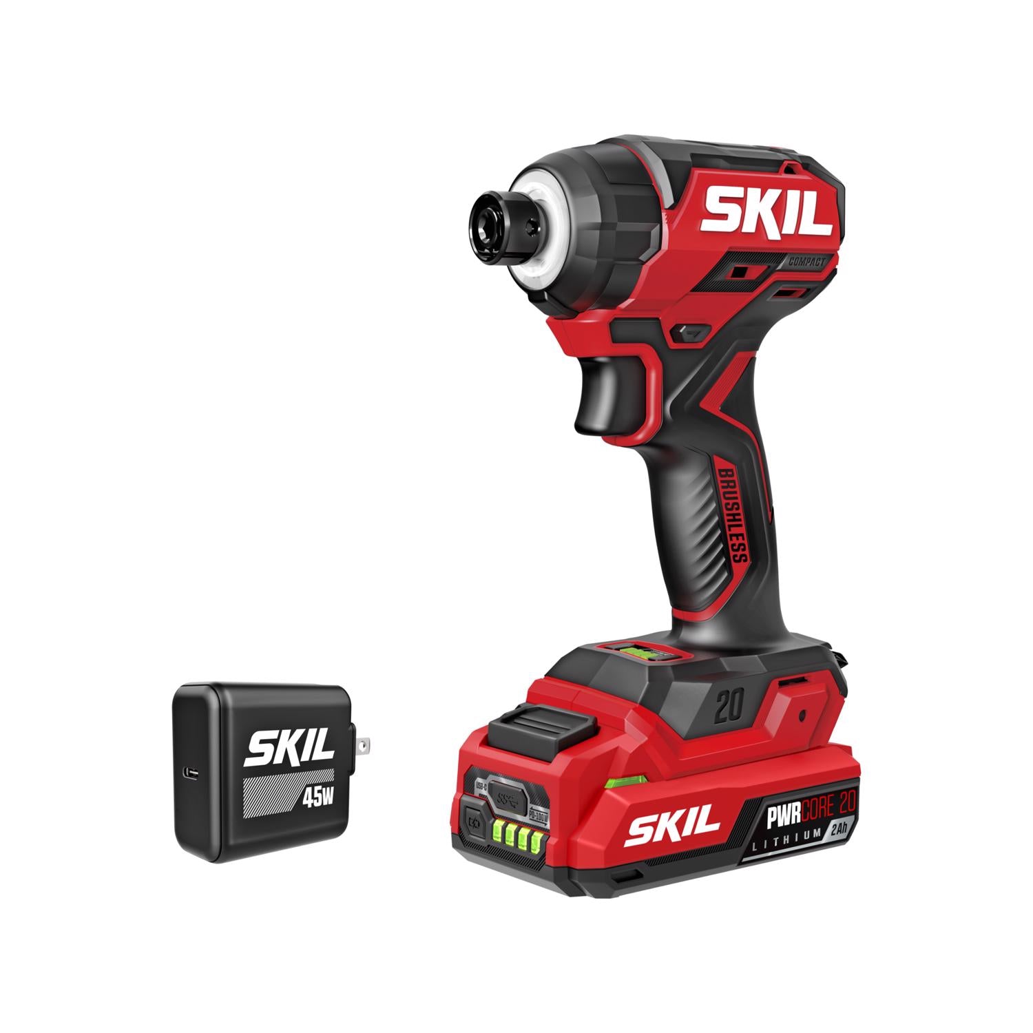 SKIL 20V PWR CORE 1/4 in. Cordless Brushed Compact Impact Driver Kit (Battery & Charger)