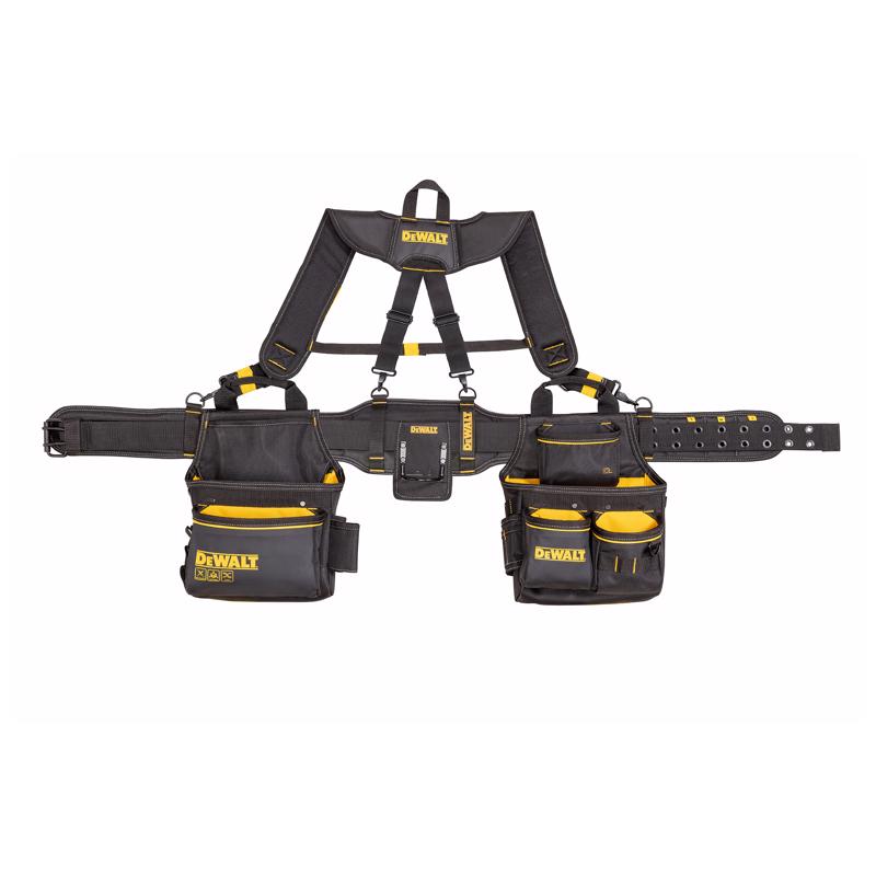 DEWALT - DeWalt 25 pocket Ballistic Nylon Professional Tool Belt with Suspenders Black/Yellow