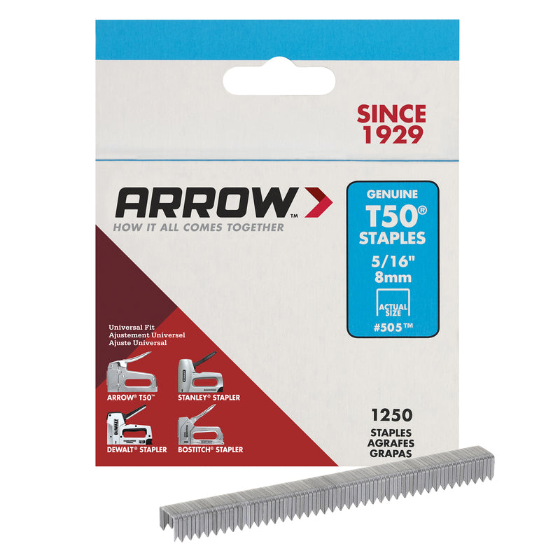 ARROW - Arrow T50 3/8 in. W X 5/16 in. L 18 Ga. Flat Crown Heavy Duty Staples 1250 pk - Case of 4